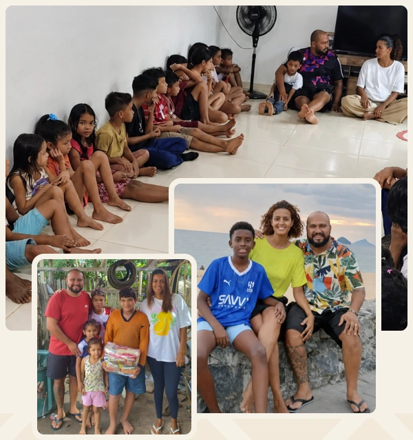 Encontros com crianças e fotografias de Elismar, Áurea e famílias acompanhadas pelo projeto