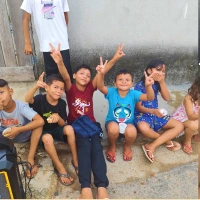 Encontro de crianças com os voluntários